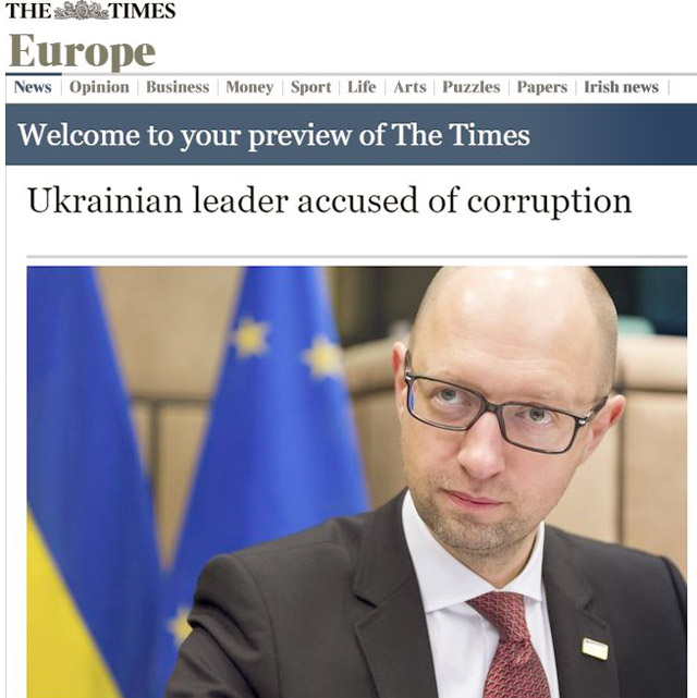 New Day: The Times: il premier ucraino Arseniy Yatseniuk accusato di corruzione (FOTO)